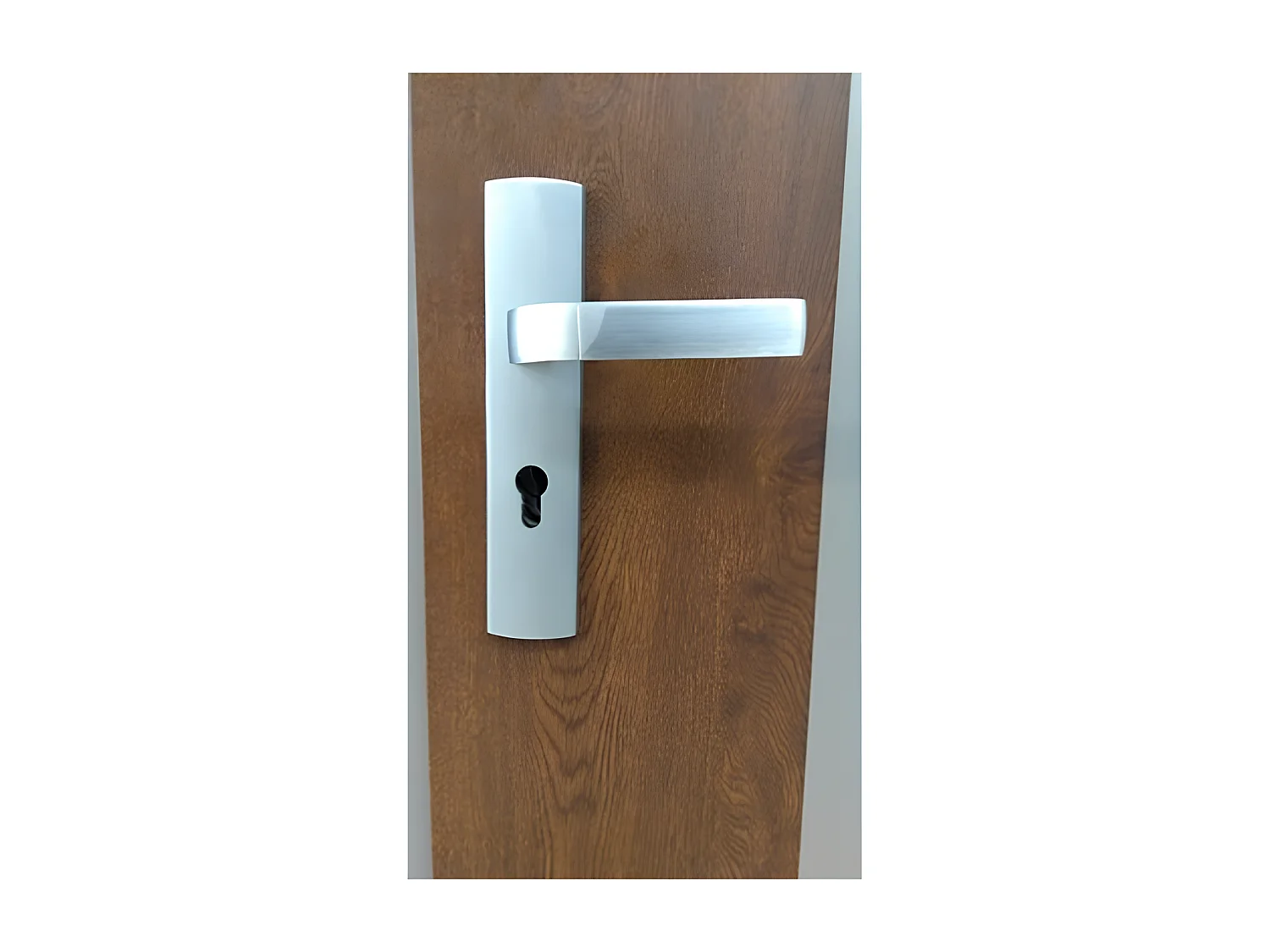 Porte d'entrée SATURNE 80 cm 72 mm en acier inoxydable en 3 couleurs - Couleur: Noyer - Poignée et serrure : Avec - Poussant: Droit