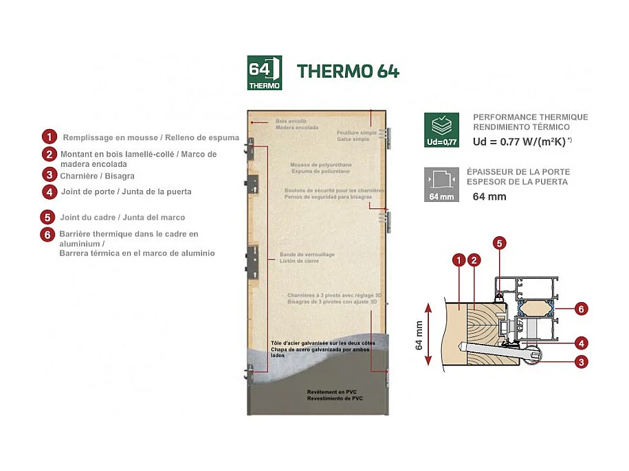 Porte d'entrée en acier avec cadre en aluminium SELTERS 2 chêne 90*200 -100*200 cm - Poussant: Gauche - Dimensions: 100 cm