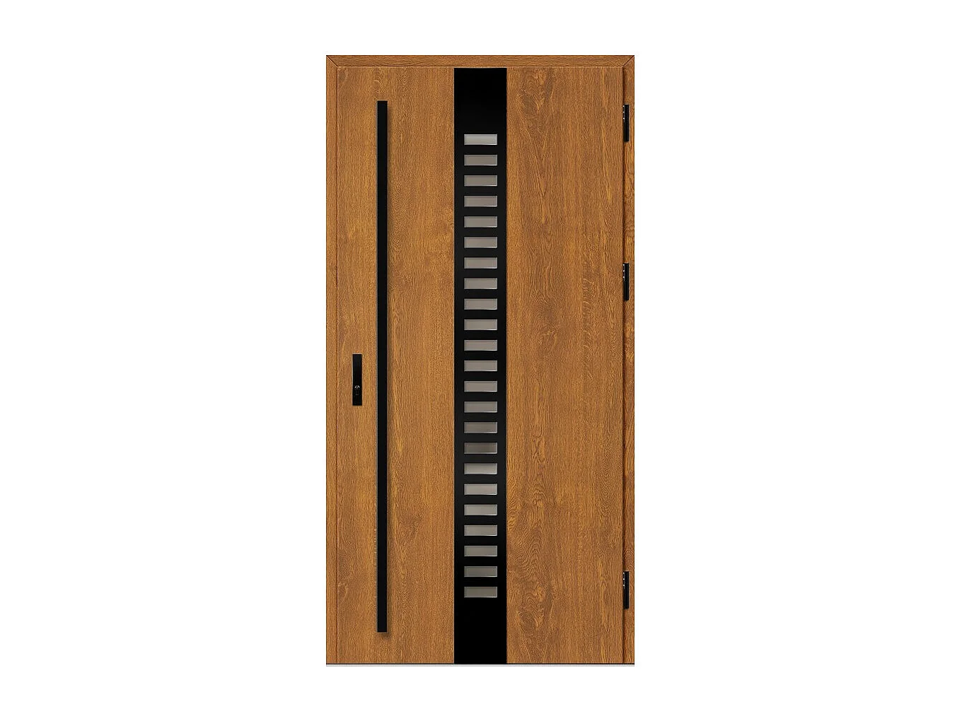 Porte d'entrée en acier avec cadre en aluminium SELTERS 2 chêne doré 90*200 -100*200 cm - Poussant: Droit - Dimensions: 100 cm