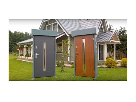 Porte d'entrée GOFA 90 cm en acier inoxydable - Couleur: Chêne doré - Poignée et serrure : Sans - Poussant: Gauche
