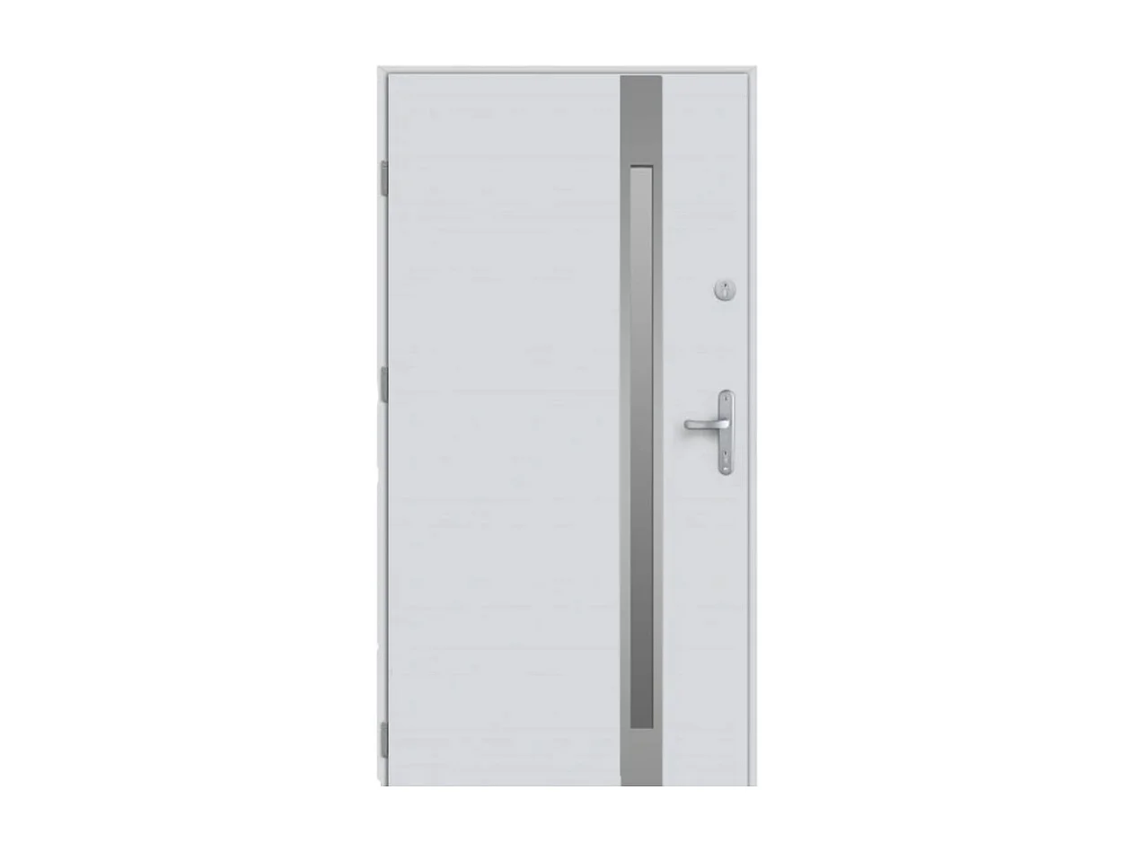 Porte d'entrée KALA 90 cm H1 en acier inoxydable blanc - Poignée et serrure : Avec - Poussant: Gauche
