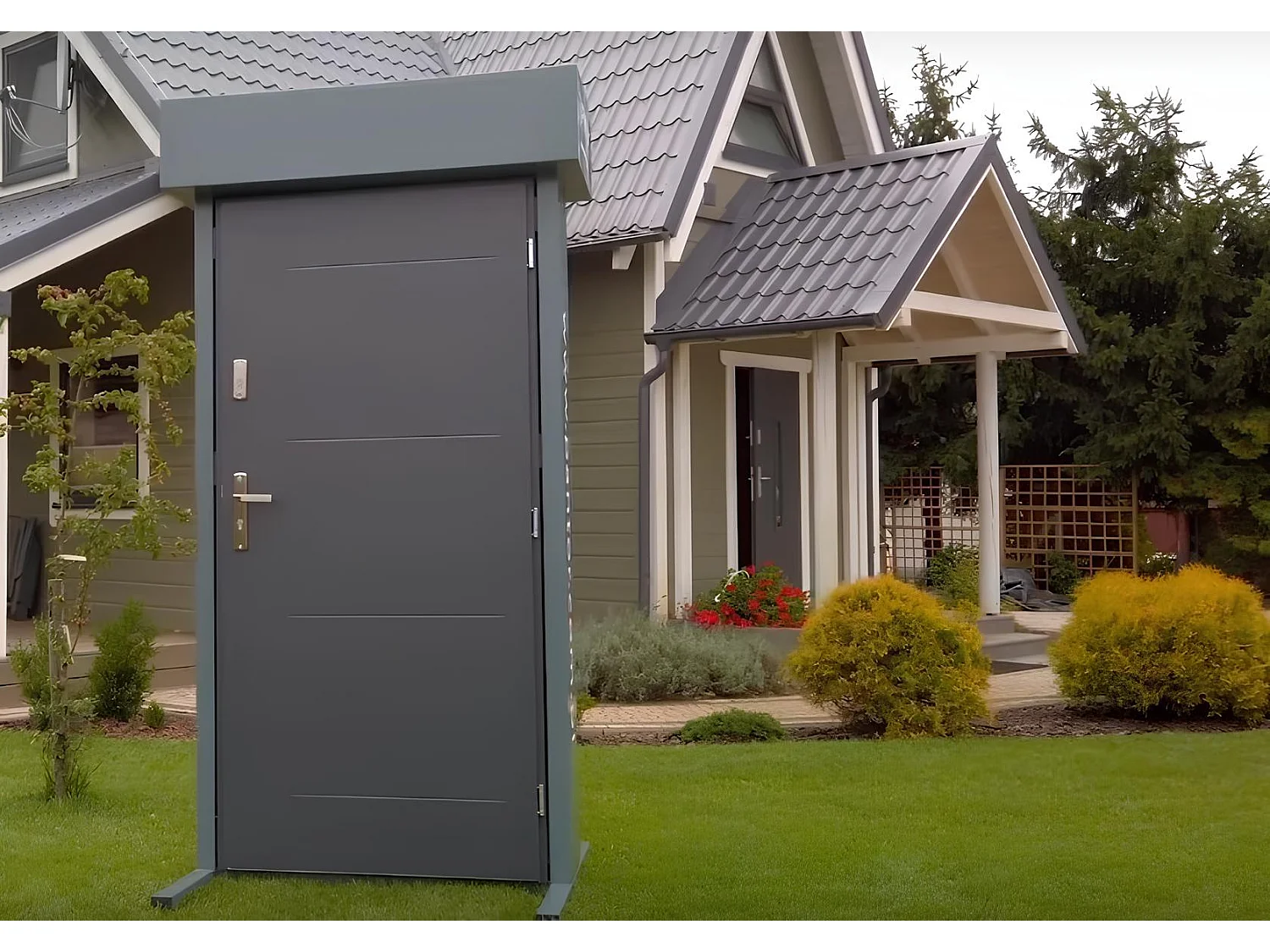 Porte d'entrée GOFA 90 cm en acier inoxydable - Couleur: Anthracite - Poignée et serrure : Sans - Poussant: Droit
