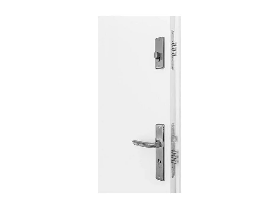 Porte d'entrée 80 cm en acier inoxydable blanc - Poignée et serrure : Avec - Poussant: Droit