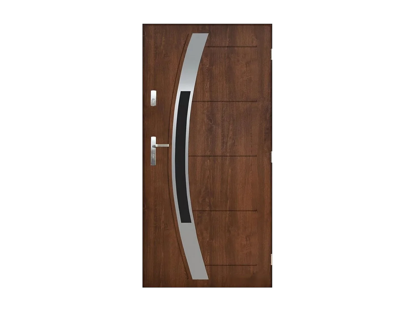Porte d'entrée GOFA 90 cm en acier inoxydable - Couleur: Noyer - Poignée et serrure : Avec - Poussant: Droit