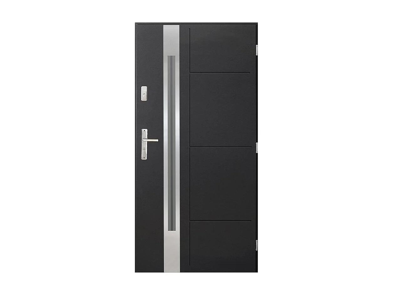 Porte d'entrée SOLEA 90 cm en acier inoxydable - Couleur: Anthracite - Poignée et serrure : Sans - Poussant: Gauche