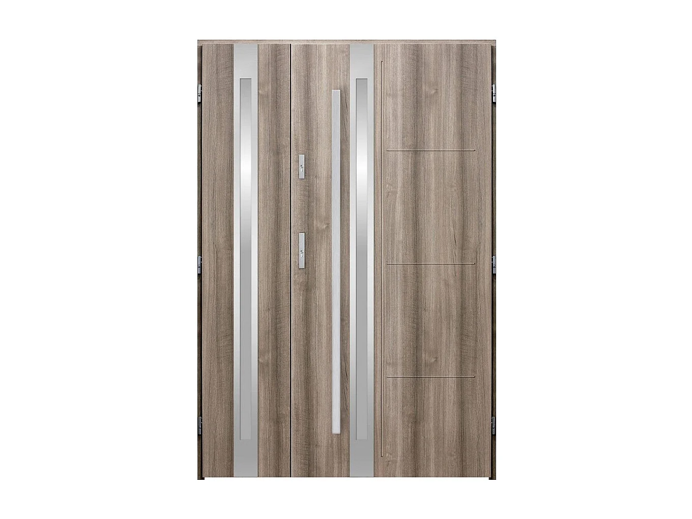 Porte d'entrée double GALILÉE 120x200 cm chêne blanchi - Poignée et serrure : Avec - Poussant: Droit