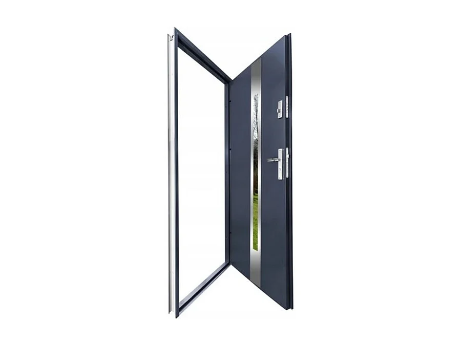 Porte d'entrée 80 cm en acier inoxydable anthracite - Poignée et serrure : Avec - Poussant: Gauche