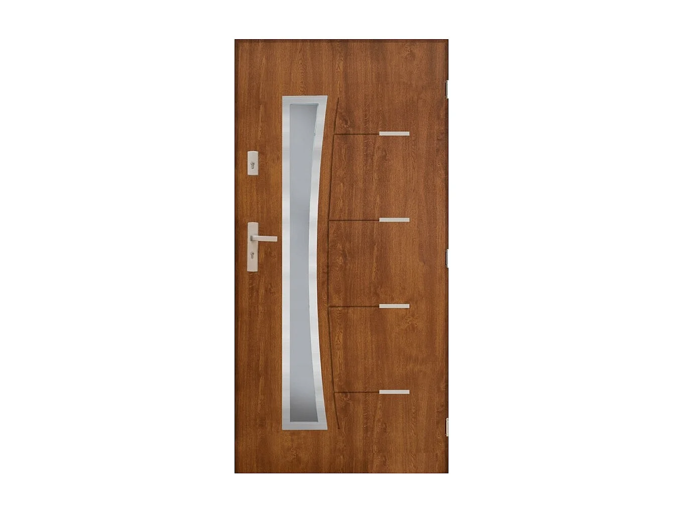 Porte d'entrée SATURNE 80 cm 72 mm en acier inoxydable en 3 couleurs - Couleur: Chêne doré - Poignée et serrure : Avec - Poussant: Gauche