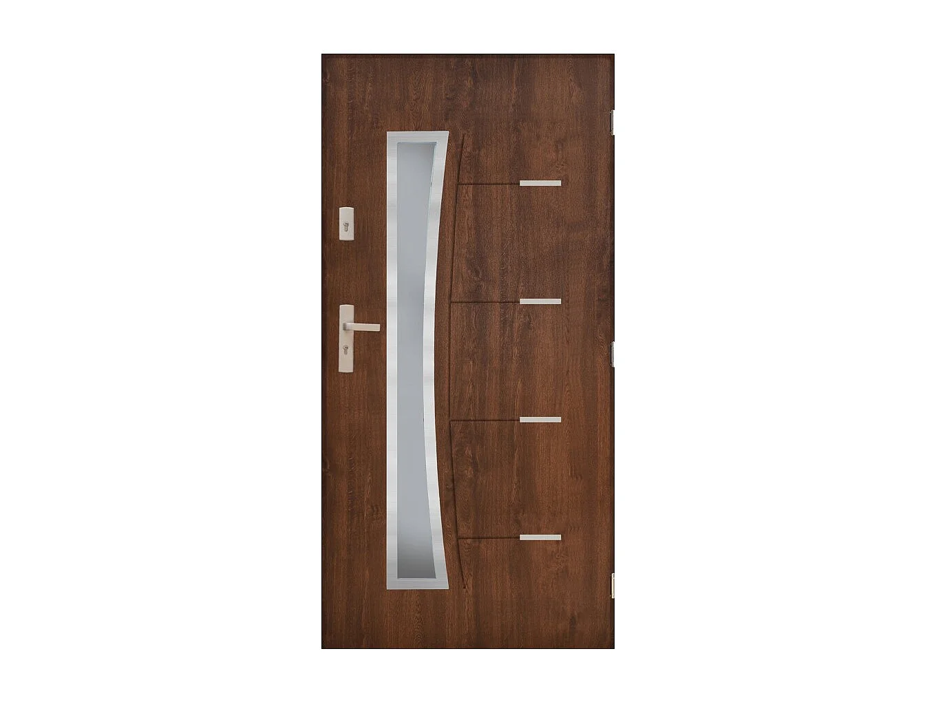 Porte d'entrée SATURNE 80 cm 72 mm en acier inoxydable en 3 couleurs - Couleur: Noyer - Poignée et serrure : Avec - Poussant: Gauche