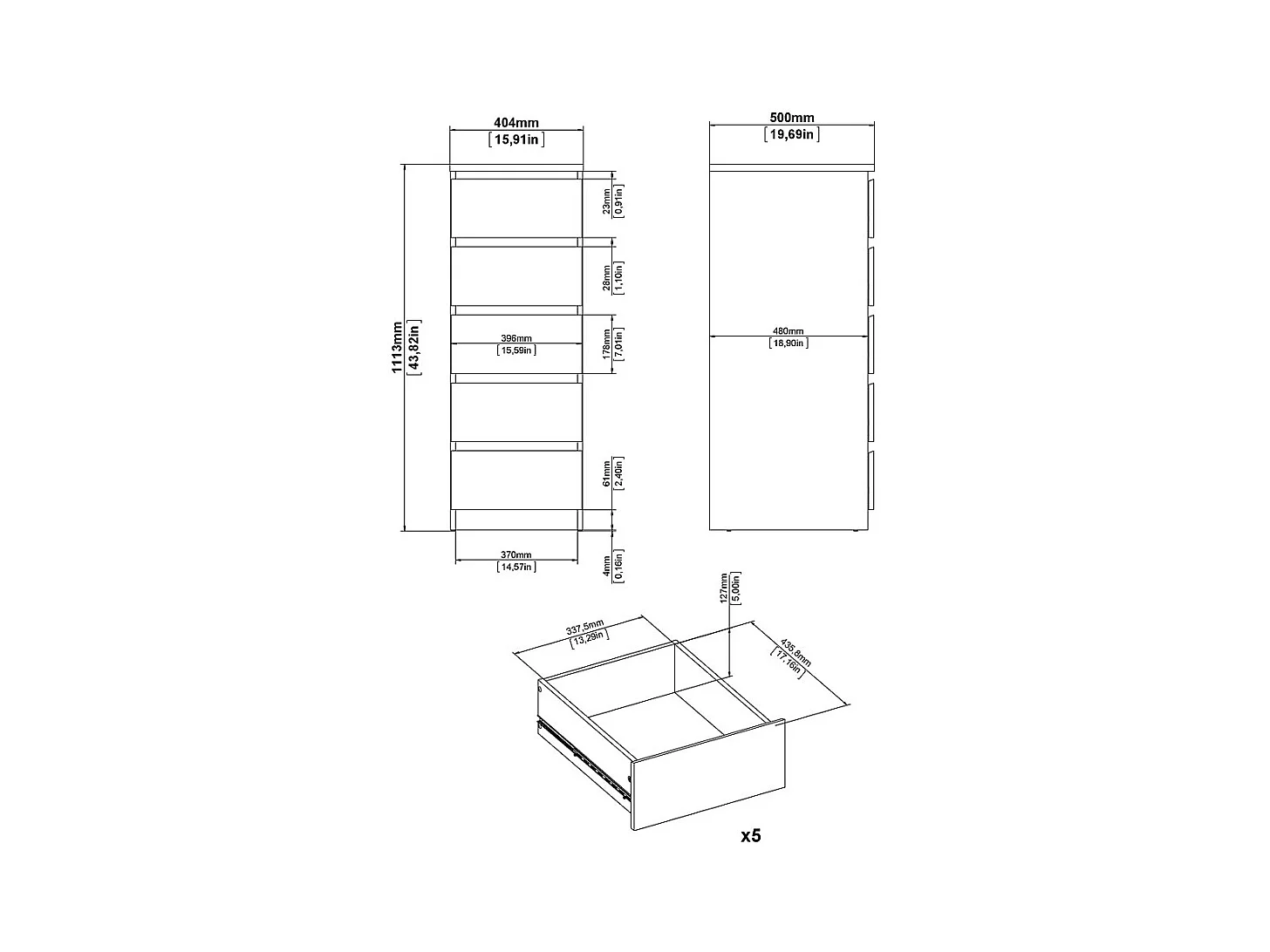 Noulan Kommode 5 Schubladen, Eichen Dekor.