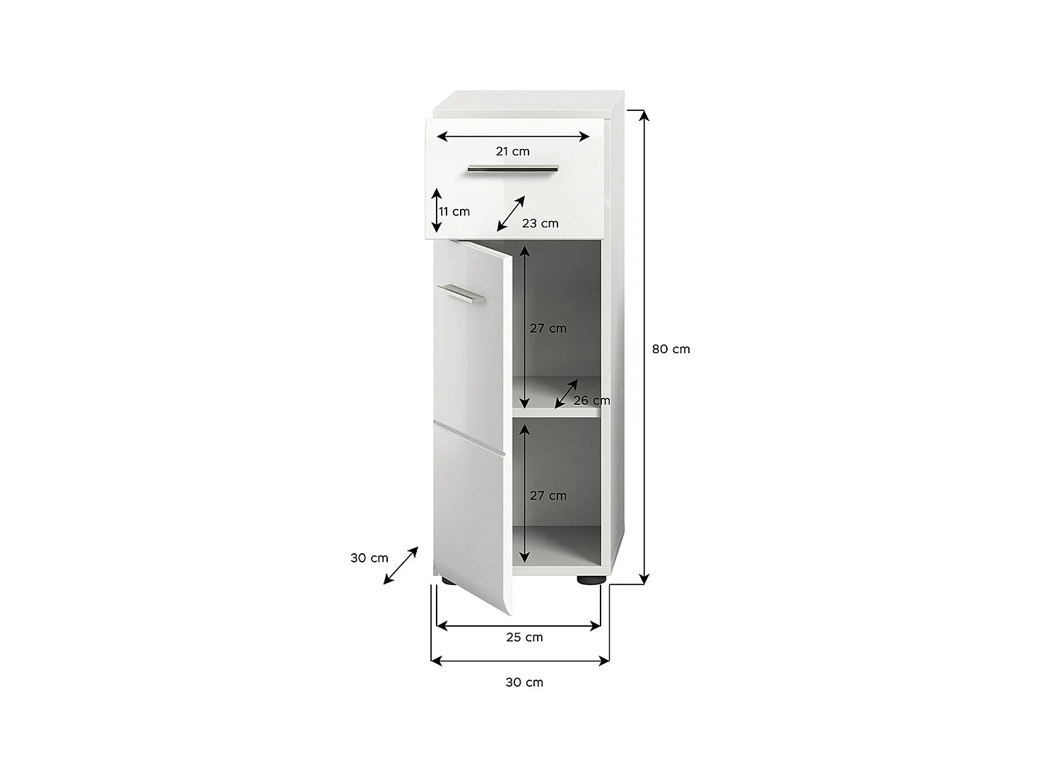 Mueble baño de hielo 1 cajón 1 puerta blanco alto brillo.
