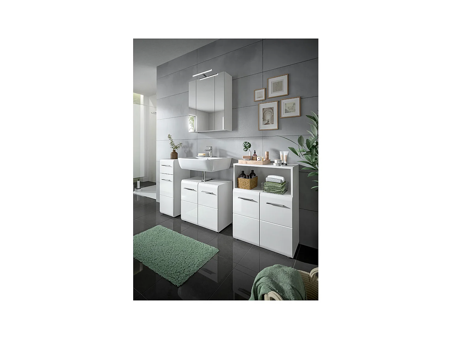 Mueble baño de hielo 1 cajón 1 puerta blanco alto brillo.