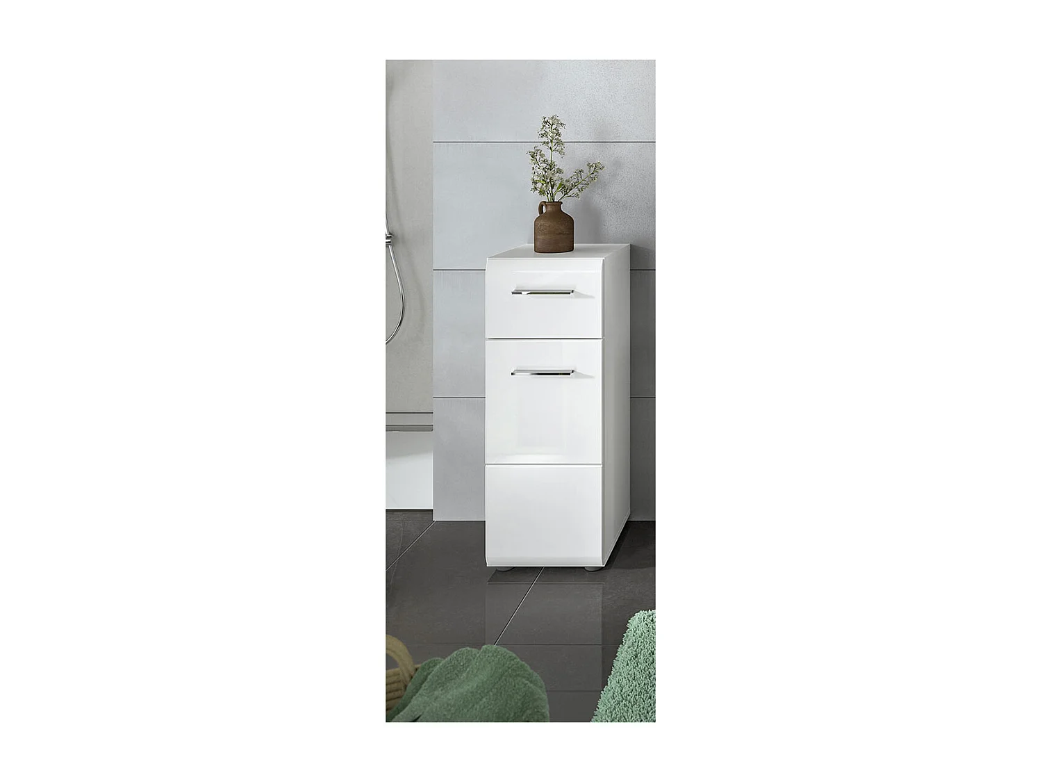 Mueble baño de hielo 1 cajón 1 puerta blanco alto brillo.
