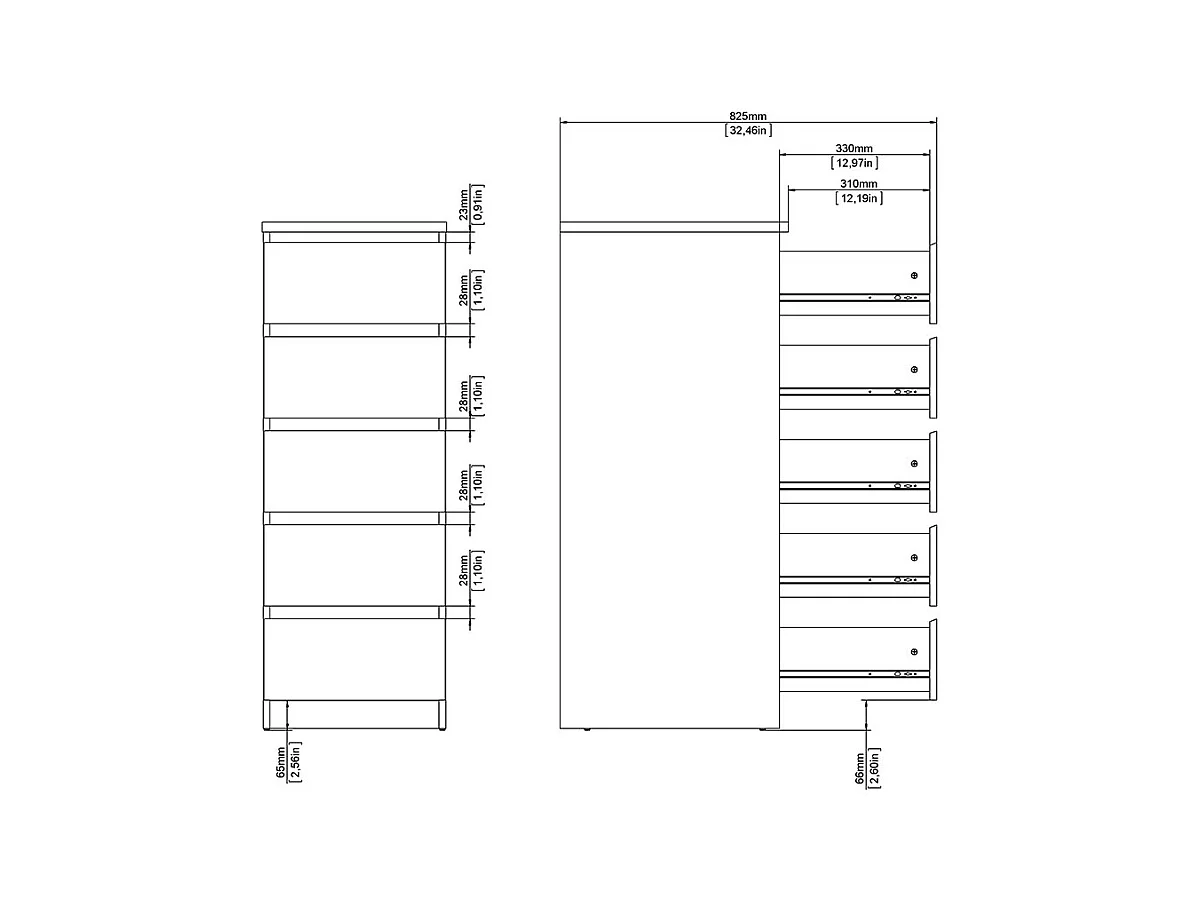 Naia Kommode 5 Schubladen weiß.
