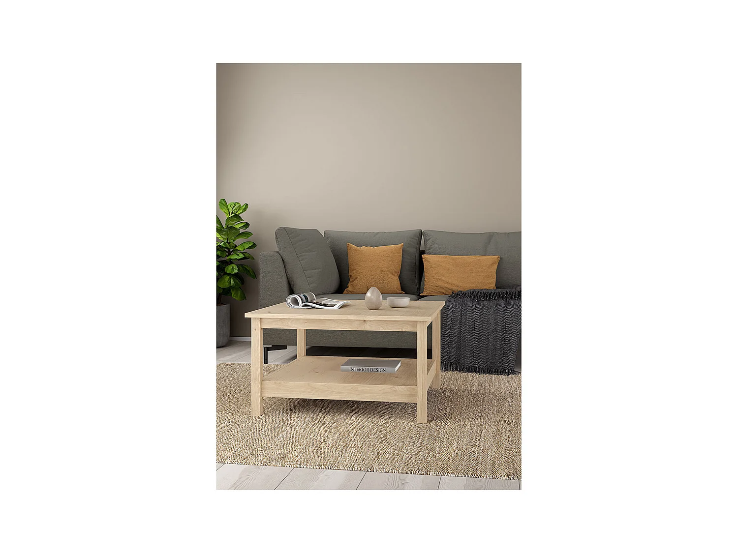 Mesa de centro Madrid 1 estante decoración roble.