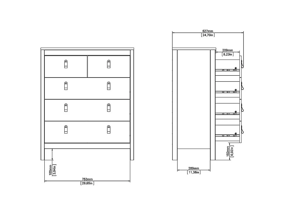 Madrid Kommode 5 Schubladen Eichen-Dekor.