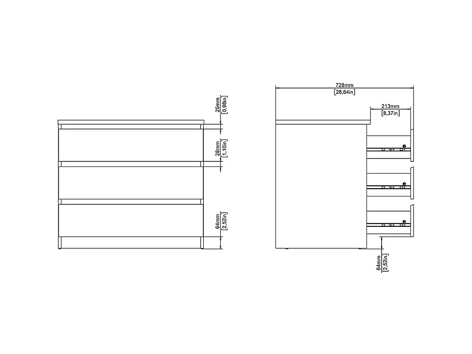 Naia Kommode 3 Schubladen Eichen-Dekor.
