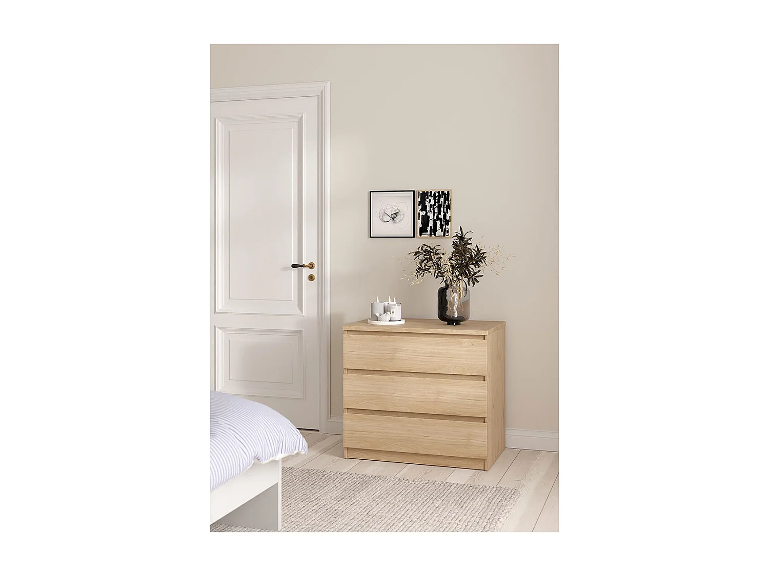 Cassettiera Naia a 3 cassetti, decoro rovere.