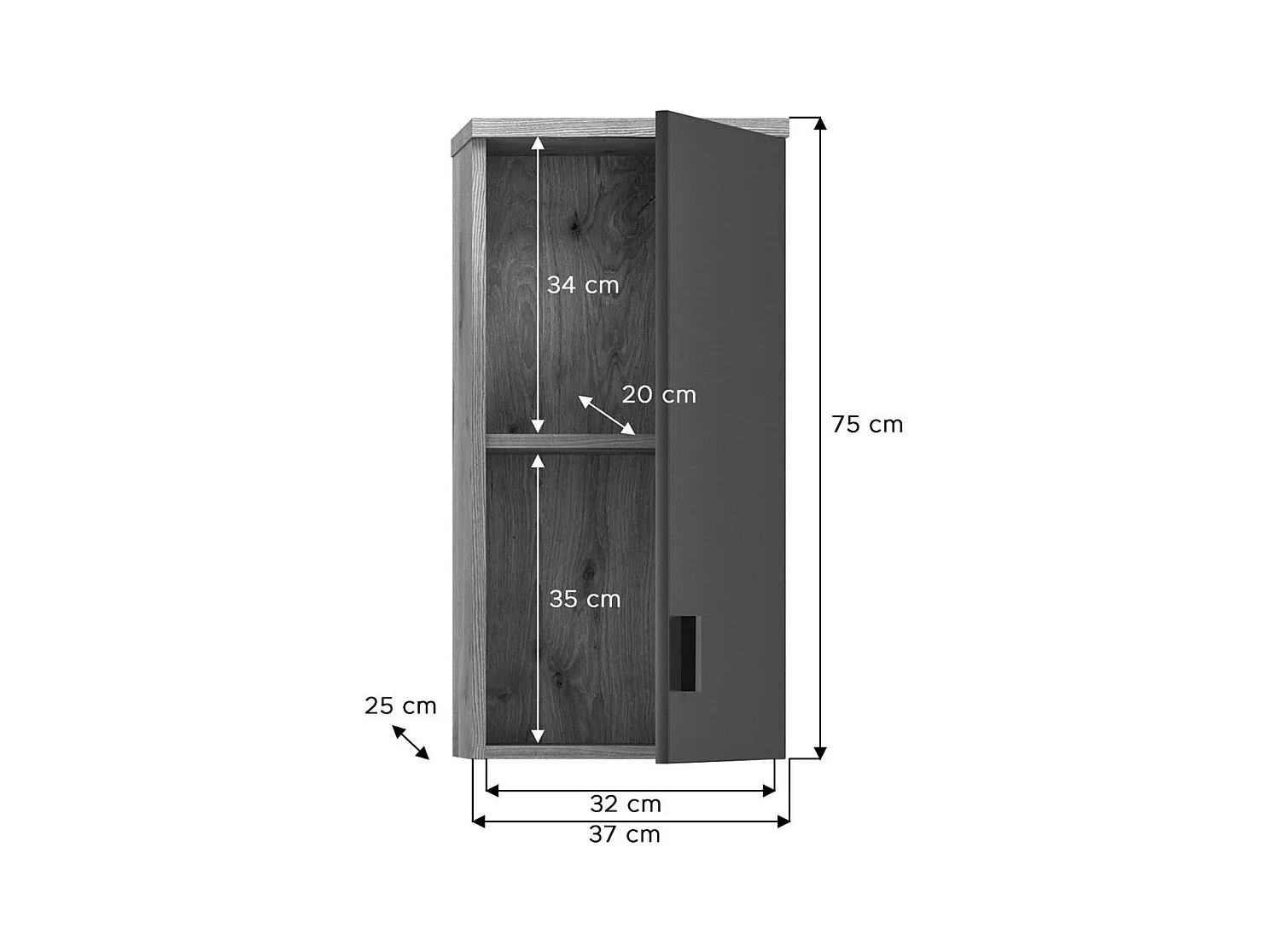 Grado armoire de salle de bain accroché au mur 1 porte chêne décor,mat gris.