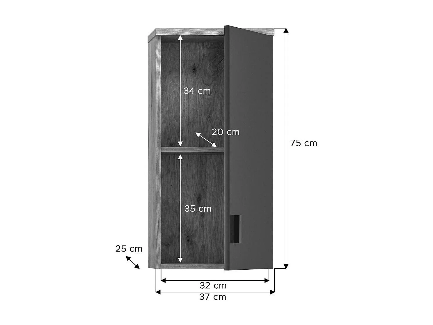 Grado armoire de salle de bain accroché au mur 1 porte chêne décor,mat gris.