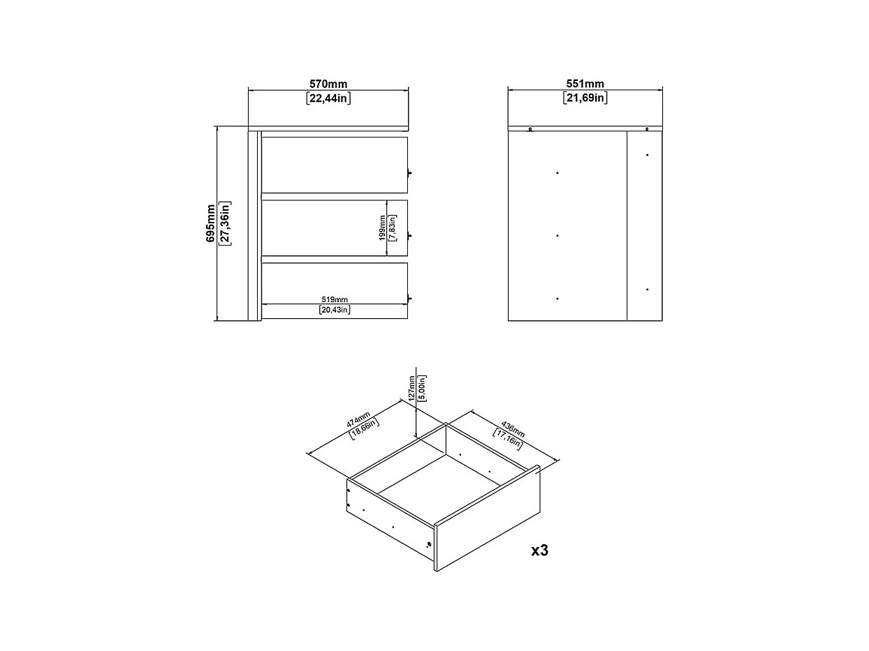 Armadio Catania con 3 cassetti da 57 cm a 120 cm bianco
