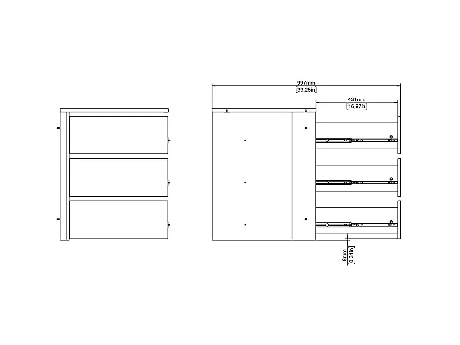 Armadio Catania con 3 cassetti da 57 cm a 120 cm bianco
