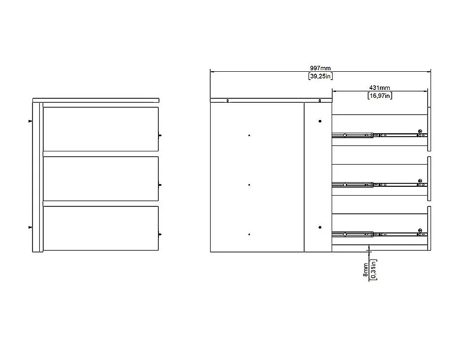 Armadio Catania con 3 cassetti da 57 cm a 120 cm bianco