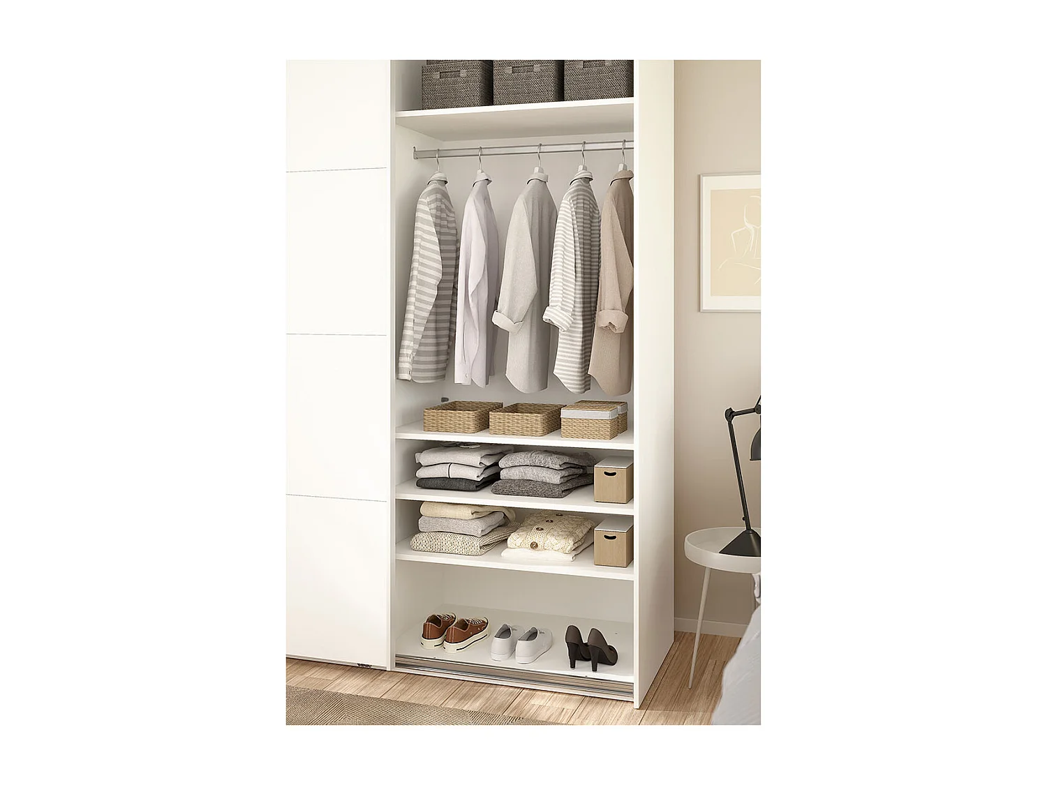 Catania 3 Böden 87 cm bis 180 cm Kleiderschrank weiß