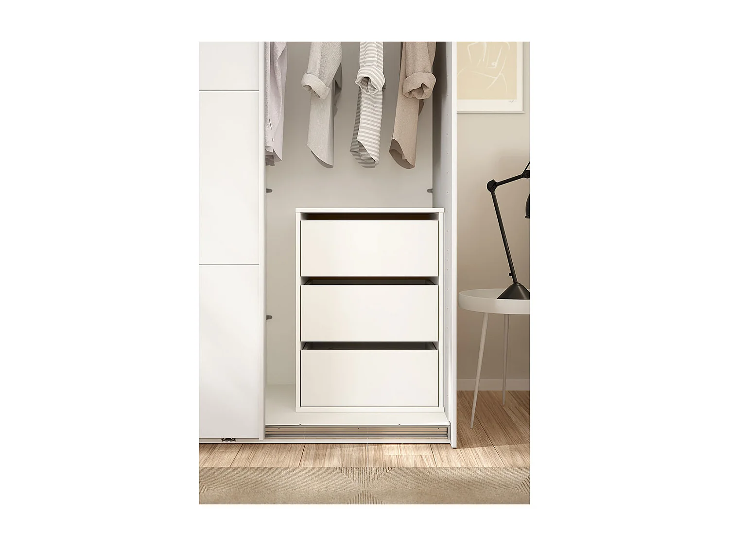 Catania cassetto estraibile 3 cassetti 51cm a 140cm armadio bianco