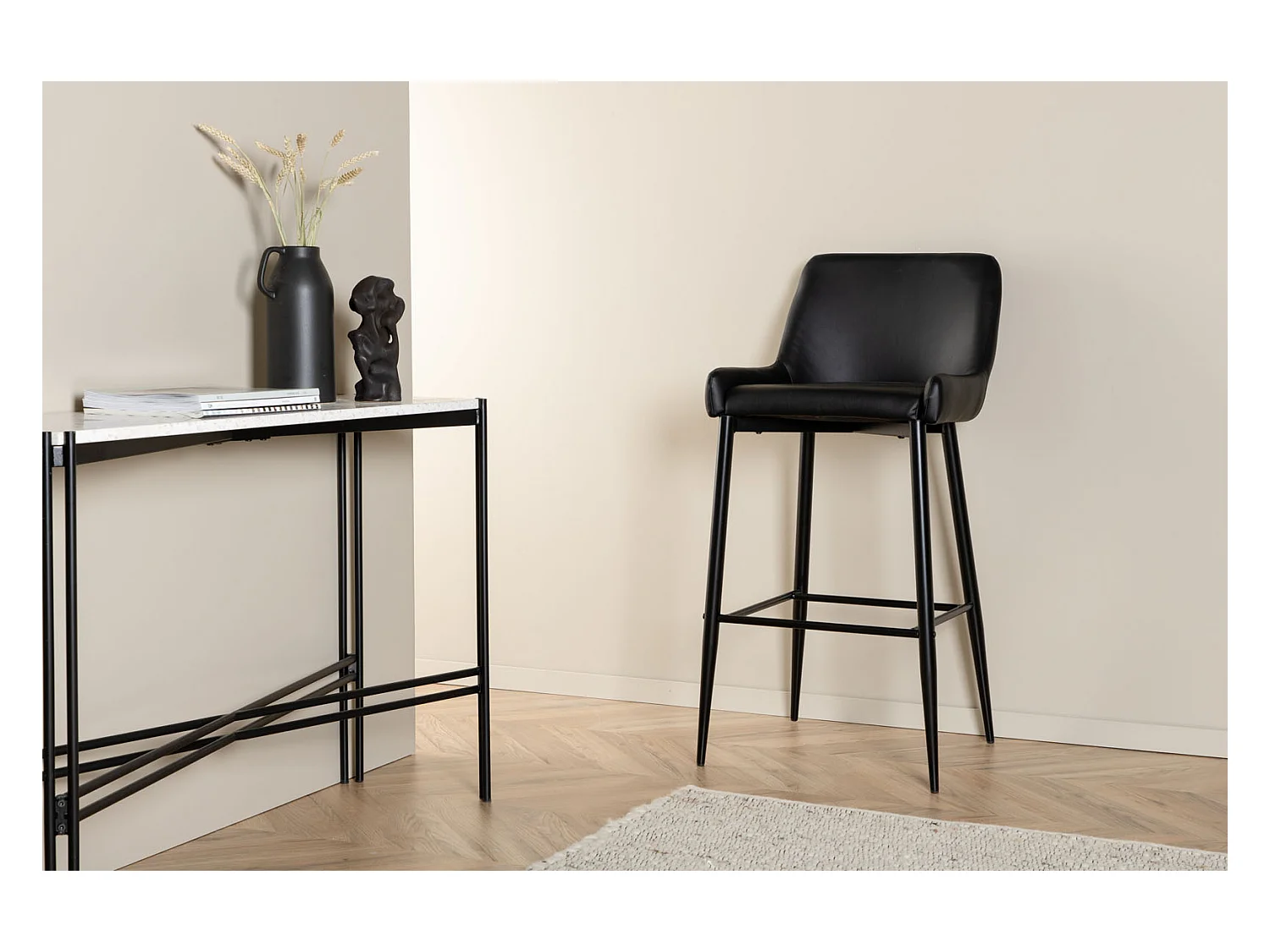 Plaza Tabouret de bar PU simili cuir, noir.