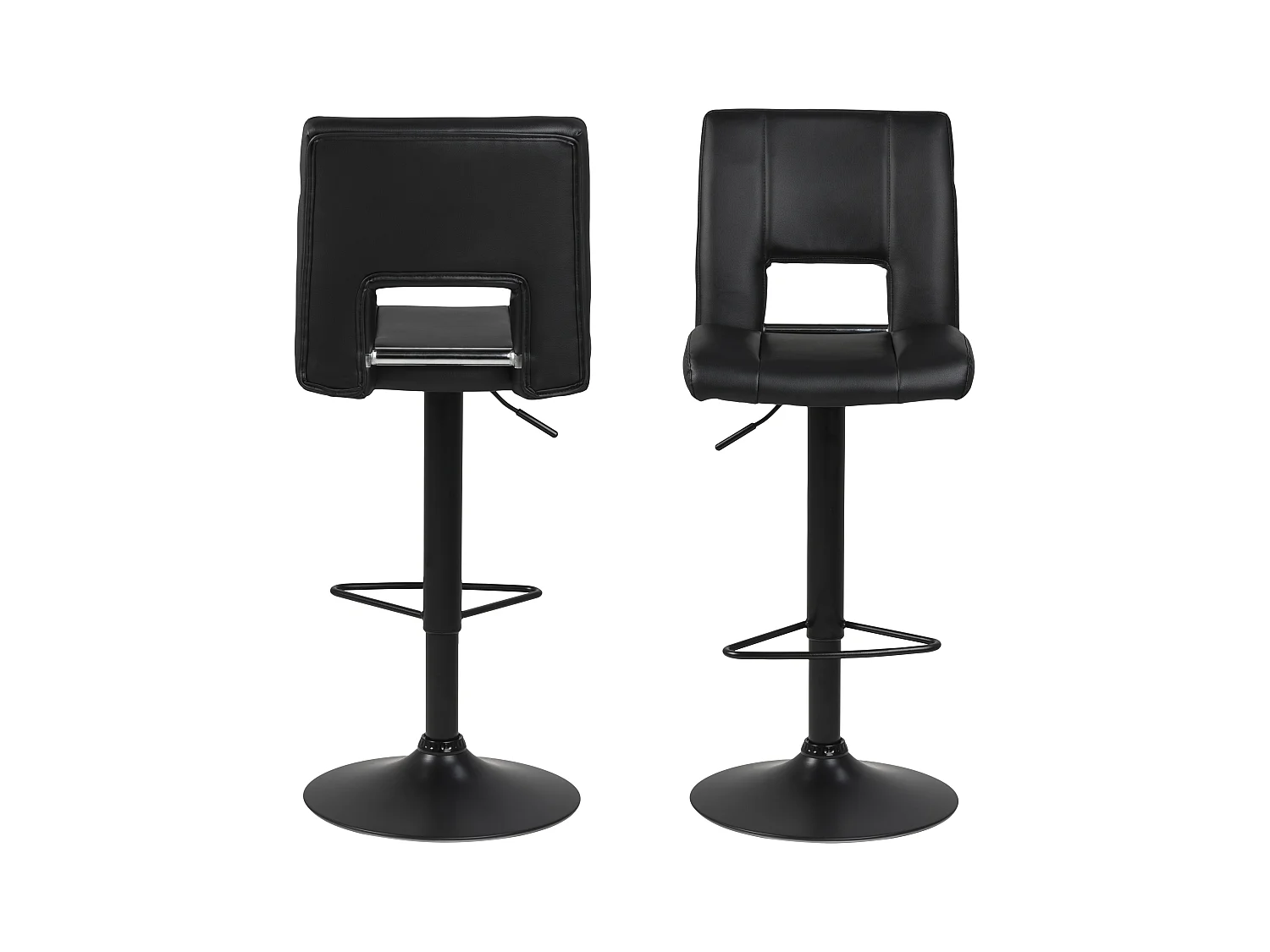 Sys Tabouret de bar, hauteur réglable en similicuir noir avec piètement noir.