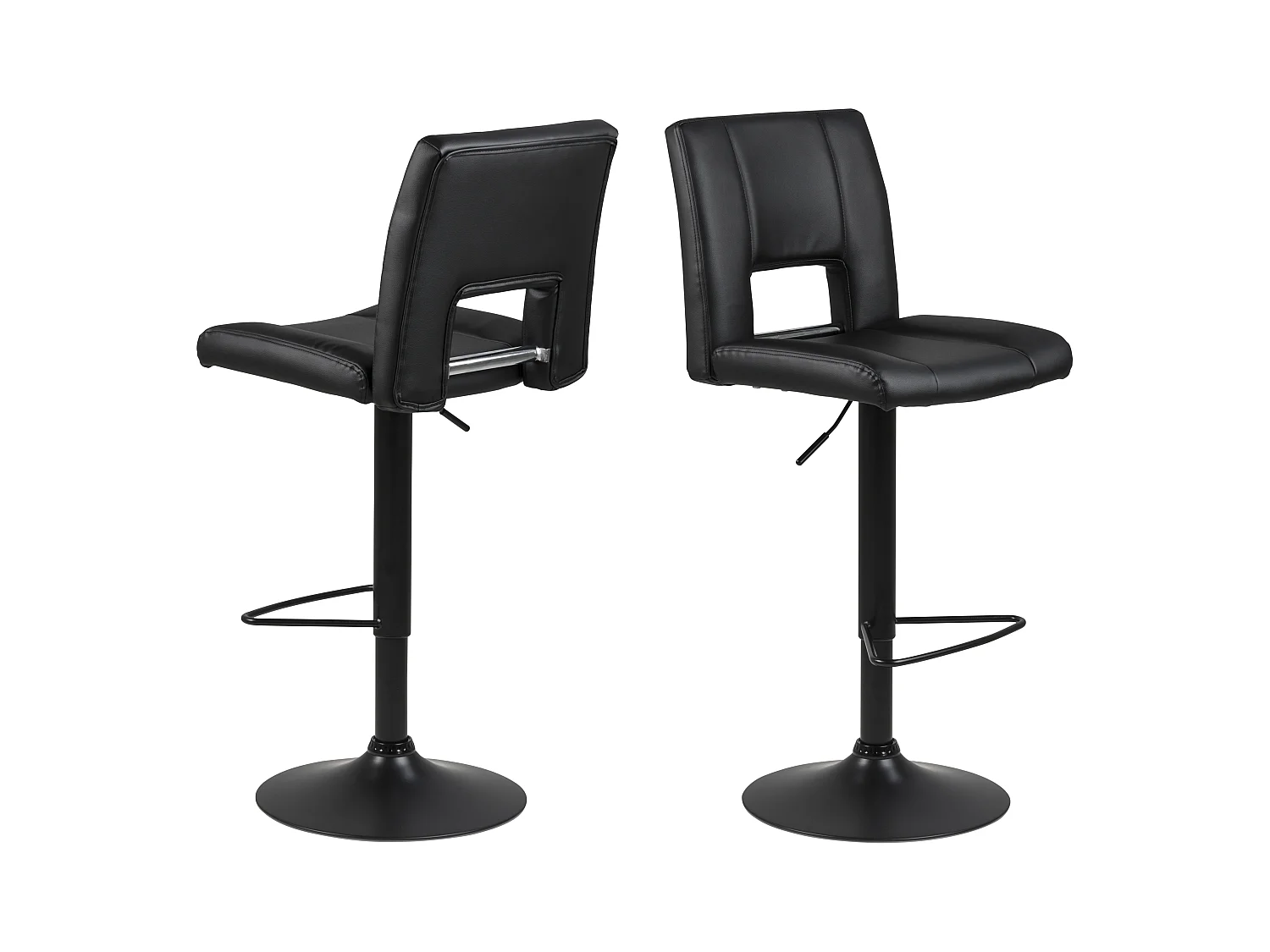 Sys Tabouret de bar, hauteur réglable en similicuir noir avec piètement noir.