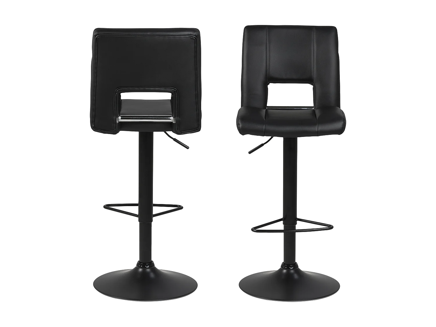 Sys Tabouret de bar, hauteur réglable en similicuir noir avec piètement noir.