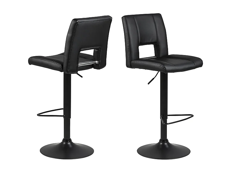 Sys Tabouret de bar, hauteur réglable en similicuir noir avec piètement noir.
