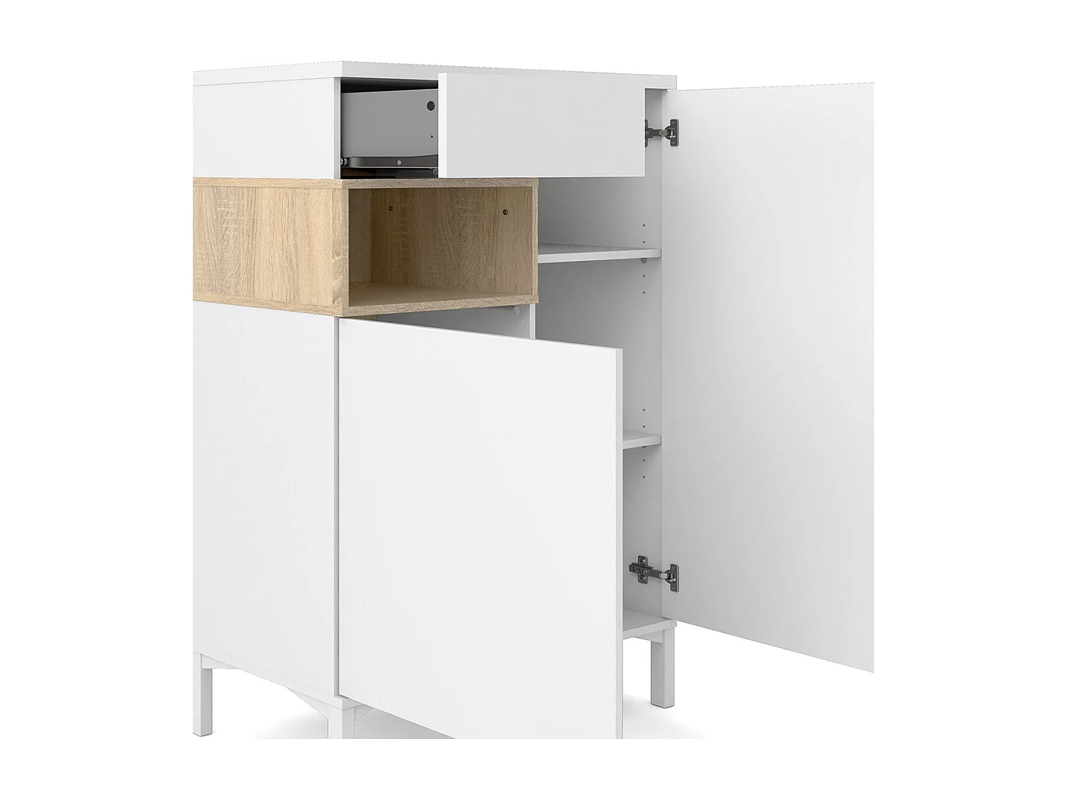 Ringe Sideboard 2 Türen, 1 Schublade und 1 Fach, weiß und Eichen Dekor.