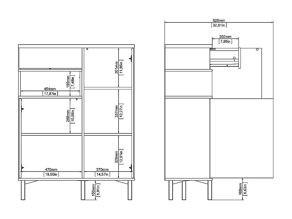 Ringe Sideboard 2 Türen, 1 Schublade und 1 Fach, weiß und Eichen Dekor.
