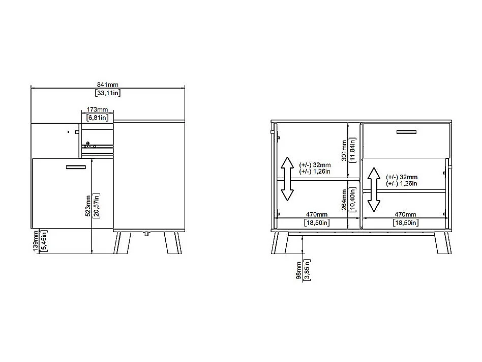 Ikast Sideboard 2 Türen, 1 Schublade Eichen-Dekor, weiß.