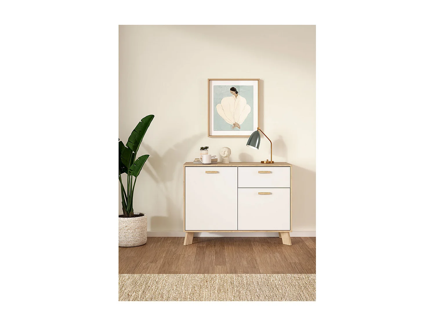 Ikast Sideboard 2 Türen, 1 Schublade Eichen-Dekor, weiß.