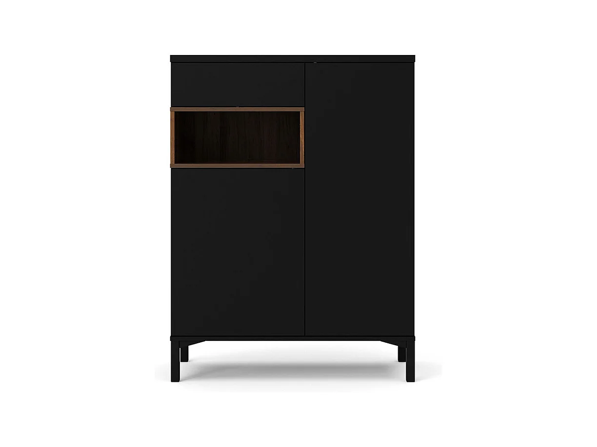 Ringe Sideboard 2 Türen, 1 Schublade und 1 Fach, schwarz und Walnuss Dekor.