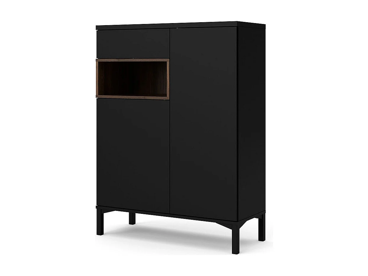 Ringe Sideboard 2 Türen, 1 Schublade und 1 Fach, schwarz und Walnuss Dekor.