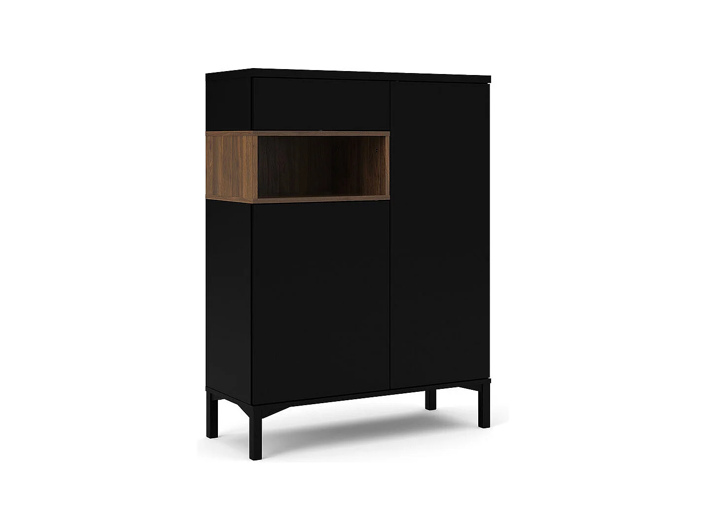 Ringe Sideboard 2 Türen, 1 Schublade und 1 Fach, schwarz und Walnuss Dekor.