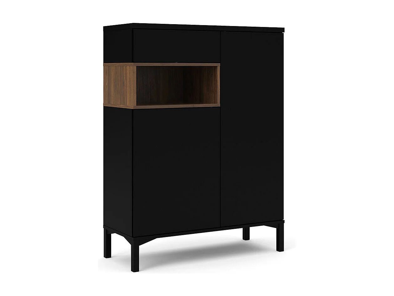 Ringe Sideboard 2 Türen, 1 Schublade und 1 Fach, schwarz und Walnuss Dekor.