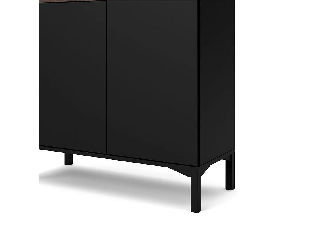 Ringe Sideboard 2 Türen, 1 Schublade und 1 Fach, schwarz und Walnuss Dekor.