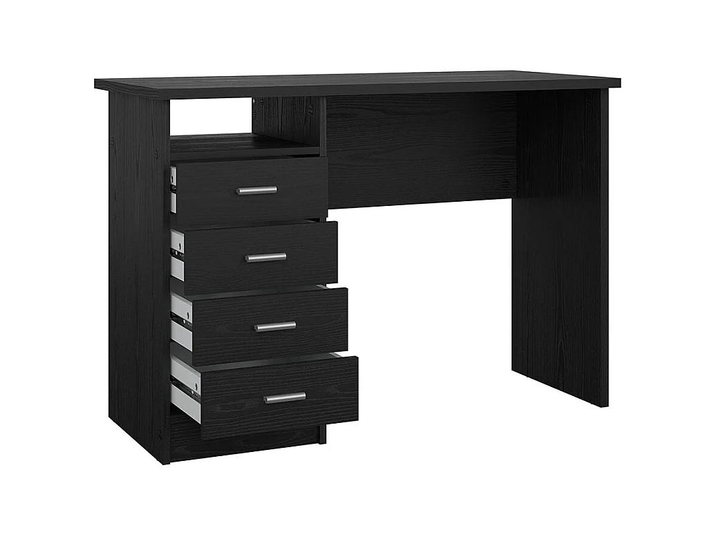 Scrivania FunctionPlus con 4 cassetti e 1 ripiano, decoro frassino nero.