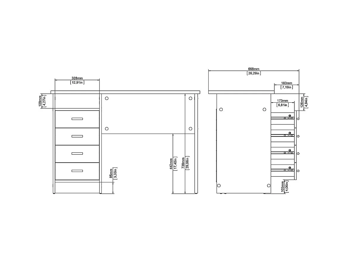 Scrivania FunctionPlus con 4 cassetti e 1 ripiano, decoro frassino nero.