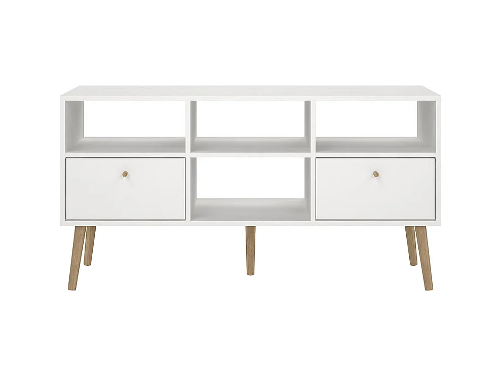 Bodo TV Tisch 2 Schubladen, 4 Ablagen weiß.