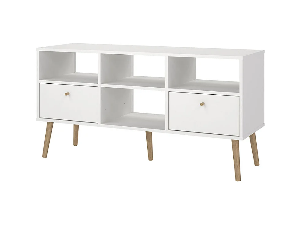 Bodo TV Tisch 2 Schubladen, 4 Ablagen weiß.