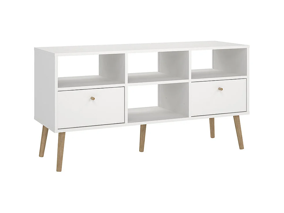 Bodo TV Tisch 2 Schubladen, 4 Ablagen weiß.