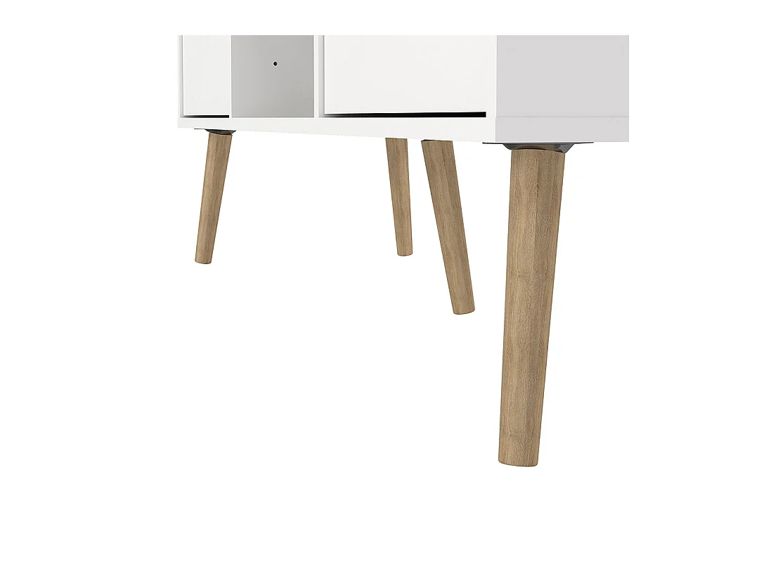 Bodo TV Tisch 2 Schubladen, 4 Ablagen weiß.