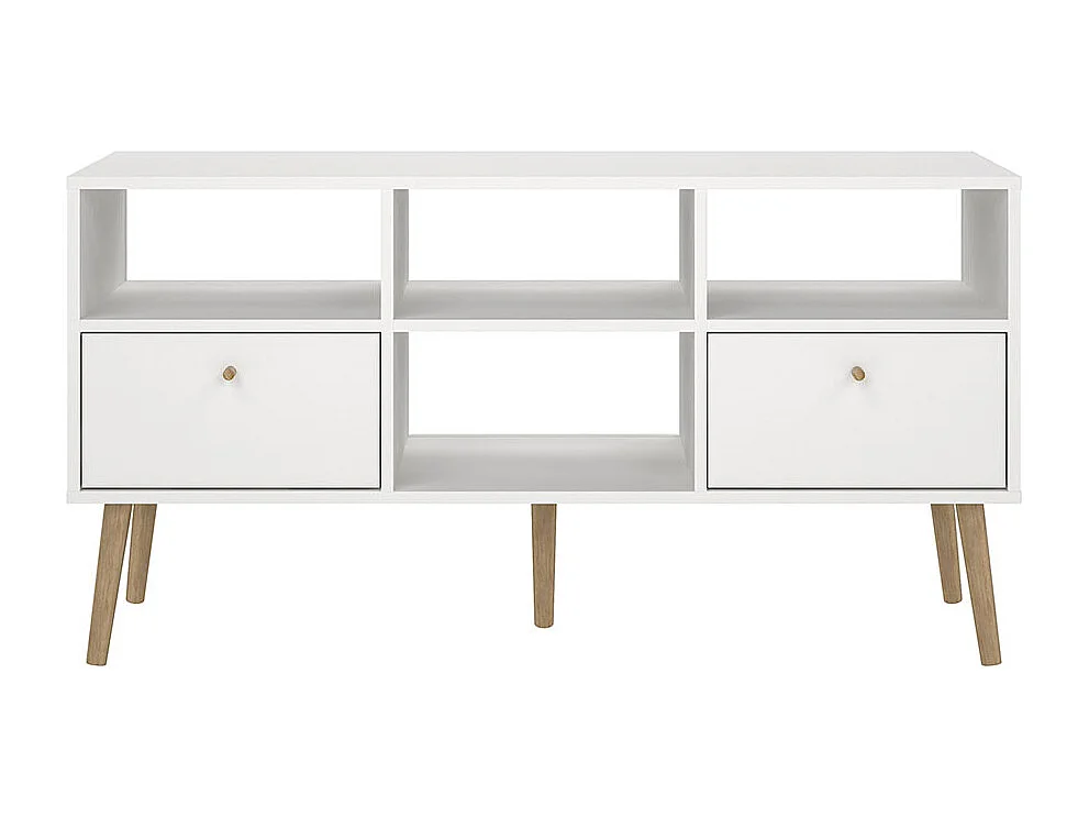 Bodo TV Tisch 2 Schubladen, 4 Ablagen weiß.